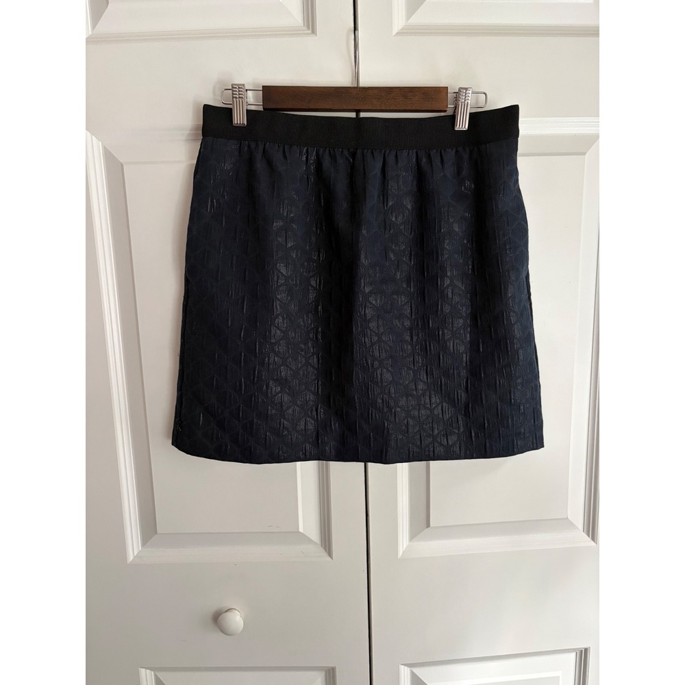 Ann Taylor LOFT Petites Navy Blue Metallic Jacquard Mini Skirt 10P Pockets